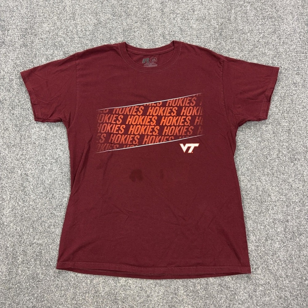 Virginia Tech Hokies Shirt Mens Large Red NCAA Football Russell Athletic Tee Top